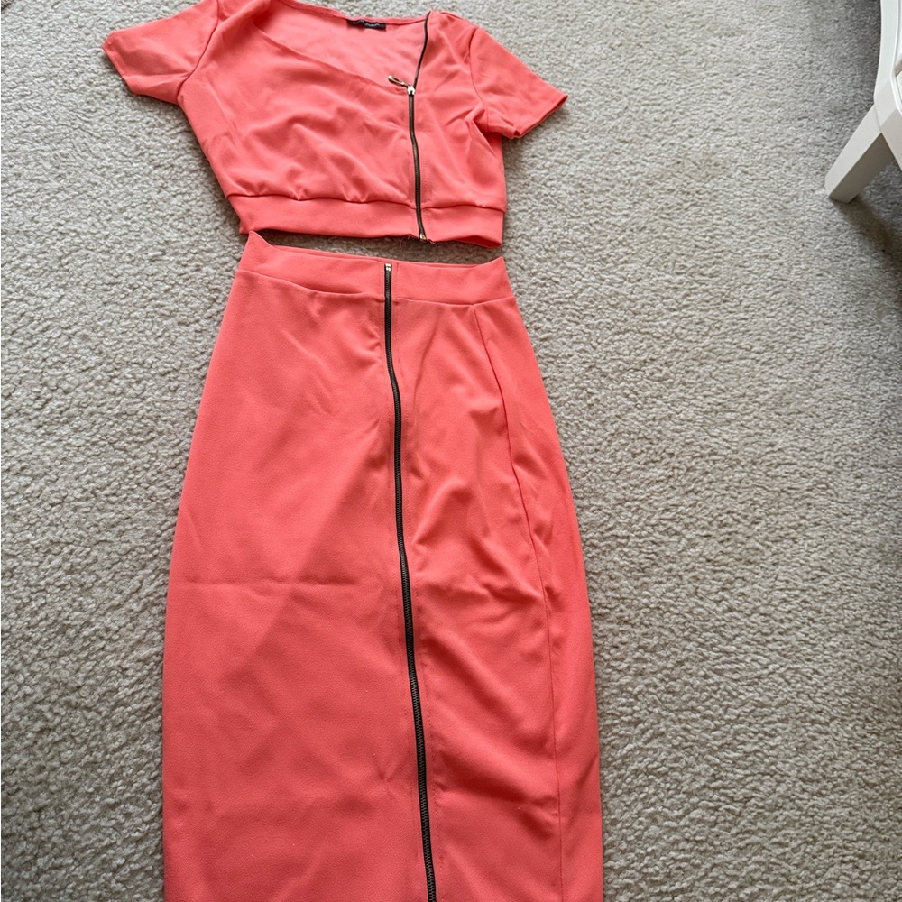 Coral Two-Piece Skirt Set